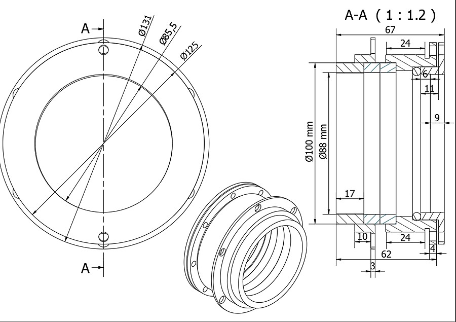 Dimensioned sectional drawing of a seal component produced from the measured part