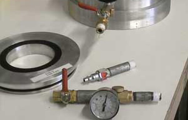 Assembled seal undergoing air pressure testing